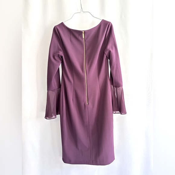 CALVIN KLEIN Chiffon Bell Sleeve Sheath Dress - Picture 5 of 8